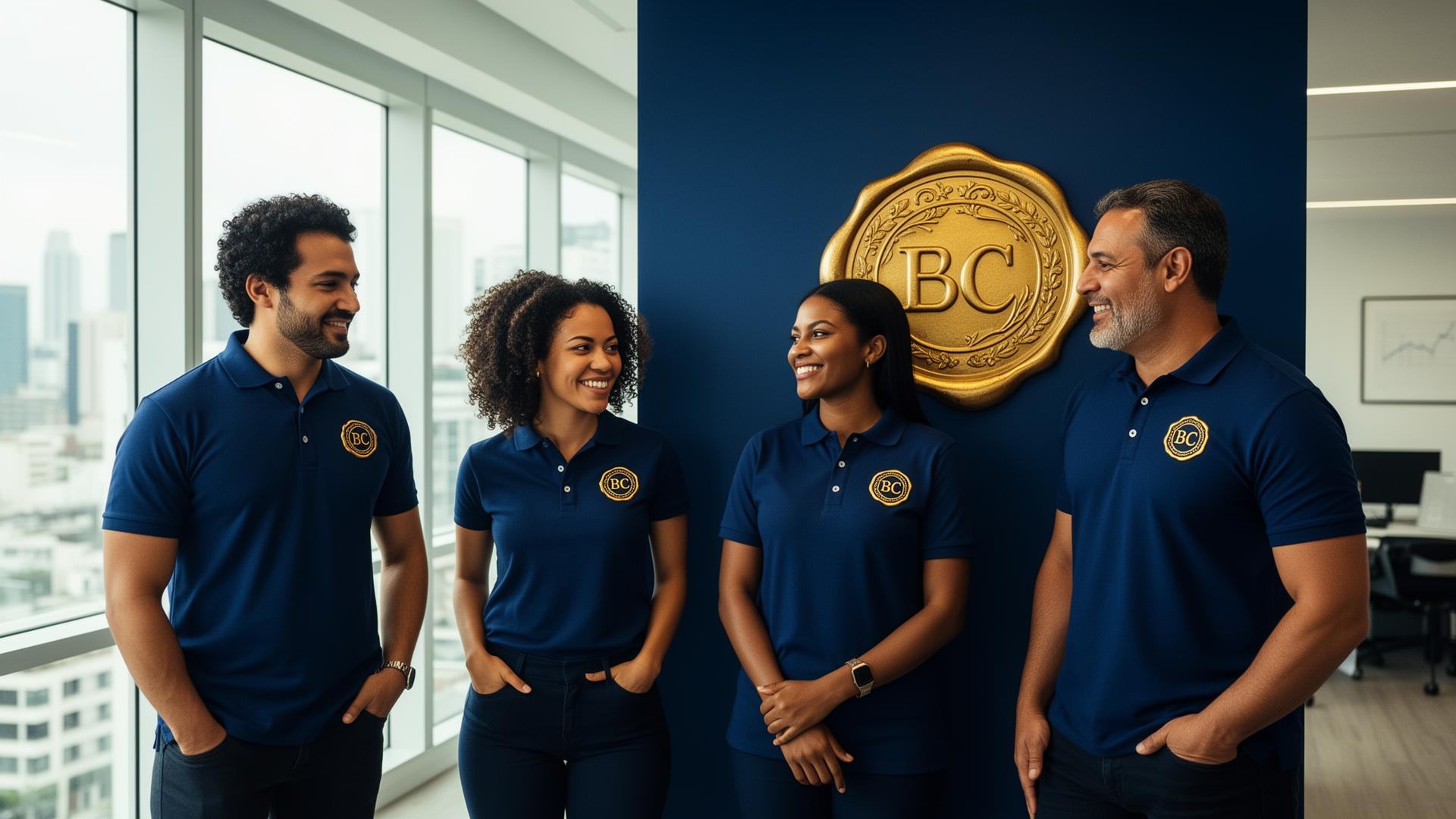 Equipe Brasil Credi vestindo a polo da marca